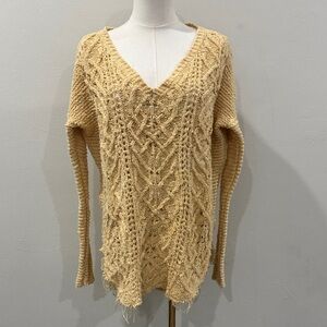 Free People Chunky Knit High-Low Sweater | Boho Oversized Slouchy Top
